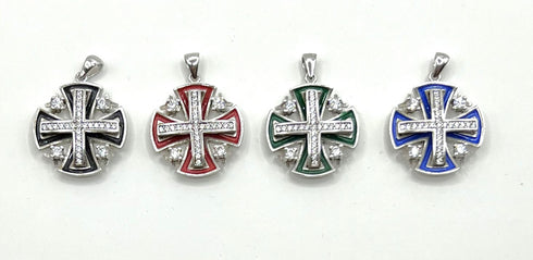 Sterling Silver Enamel Jerusalem Cross Pendant